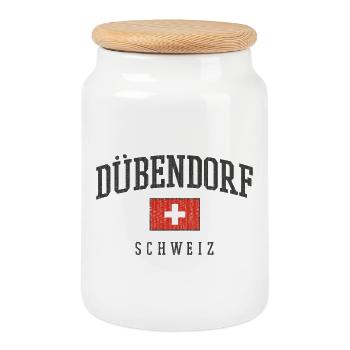 Dübendorf Schweiz Logo mit Flagge - Keksdose mit Holzdeckel - Weiß - Vorne