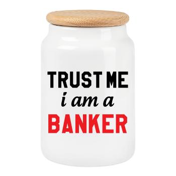 Glaub mir, ich bin Banker - Keksdose mit Holzdeckel - Weiß - Vorne