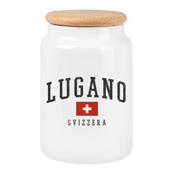 Emblème du drapeau suisse de Lugano - Boîte à biscuits avec couvercle en bois - blanc - Devant