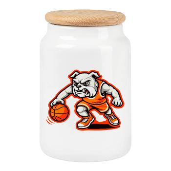 Mascotte de dribble puissant du basketball des Bulldogs - Boîte à biscuits avec couvercle en bois - blanc - Devant