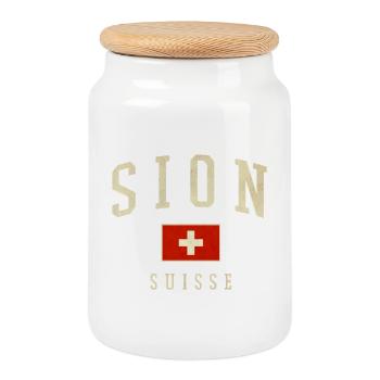 Emblème Sion Suisse Vintage - Boîte à biscuits avec couvercle en bois - blanc - Devant