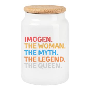 Imogen The Woman The Myth The Legend The Queen - Cookie Jar with Wooden Lid - white - Front