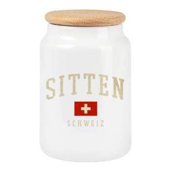 Sion Switzerland – flag motif with local pride - Cookie Jar with Wooden Lid - white - Front