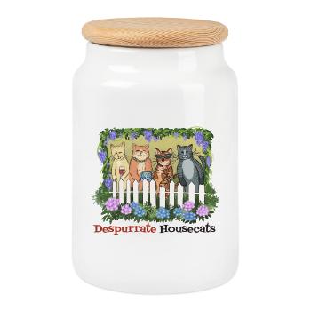 despurrate housecats - Cookie Jar with Wooden Lid - white - Front