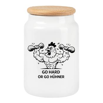 Pumpen Fitness Go Hard or go Hühner - Keksdose mit Holzdeckel - Weiß - Vorne