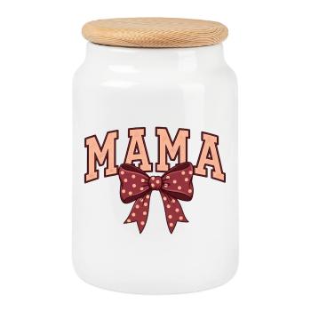 Mama Schleife Punkte – Mama Motiv - Keksdose mit Holzdeckel - Weiß - Vorne