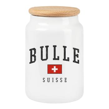 Emblème Bulle Suisse - Boîte à biscuits avec couvercle en bois - blanc - Devant