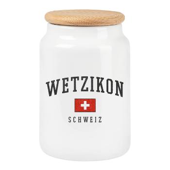 Wetzikon Drapeau suisse - Boîte à biscuits avec couvercle en bois - blanc - Devant