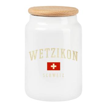 Logo du drapeau Wetzikon Suisse - Boîte à biscuits avec couvercle en bois - blanc - Devant