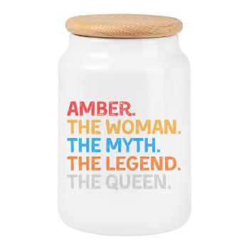 Amber The Woman The Myth The Legend The Queen - Cookie Jar with Wooden Lid - white - Front