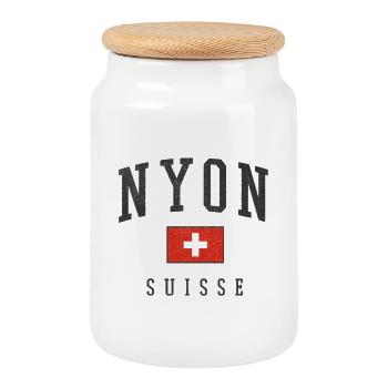 Graphique du drapeau Nyon Suisse - Boîte à biscuits avec couvercle en bois - blanc - Devant