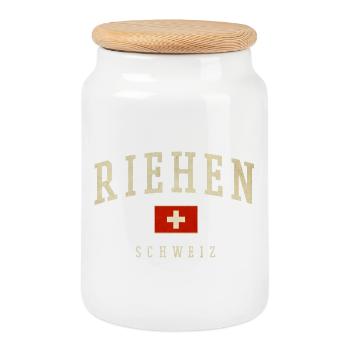 Riehen – Swiss identity from the canton of Basel - Cookie Jar with Wooden Lid - white - Front