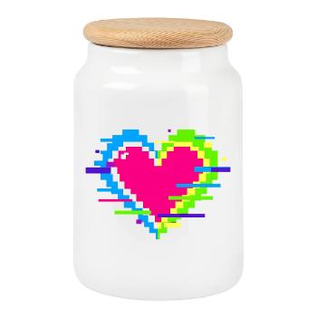 Pixel Heart Neon Glitch Rainbow - Cookie Jar with Wooden Lid - white - Front