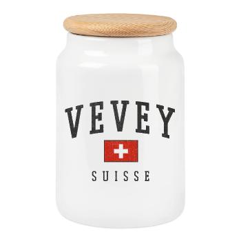 Emblème Vevey Suisse - Boîte à biscuits avec couvercle en bois - blanc - Devant