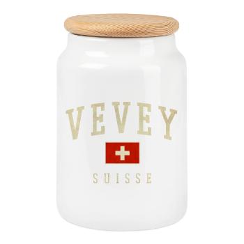 Vevey – Swiss identity from the canton of Vaud - Cookie Jar with Wooden Lid - white - Front