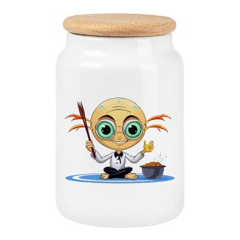 Meditateur Zen Extraterrestre - Boîte à biscuits avec couvercle en bois - blanc - Devant