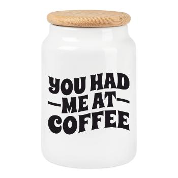 Tu m’as eu au café - Typographie - Boîte à biscuits avec couvercle en bois - blanc - Devant