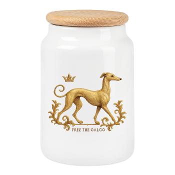 Libérez le Galgo - Broderie n°01 - Boîte à biscuits avec couvercle en bois - blanc - Devant