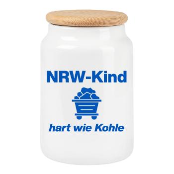 NRW-KIND: HART WIE KOHLE! GLÜCK AUF STEIGER KOMMT - Keksdose mit Holzdeckel - Weiß - Vorne