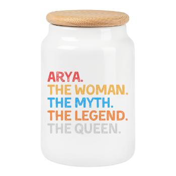 Arya The Woman The Myth The Legend The Queen - Cookie Jar with Wooden Lid - white - Front