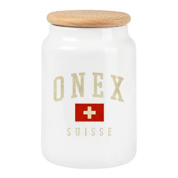ONEX Suisse Design - Drapeau suisse - Boîte à biscuits avec couvercle en bois - blanc - Devant