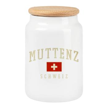 Muttenz Switzerland Vintage Emblem - Cookie Jar with Wooden Lid - white - Front