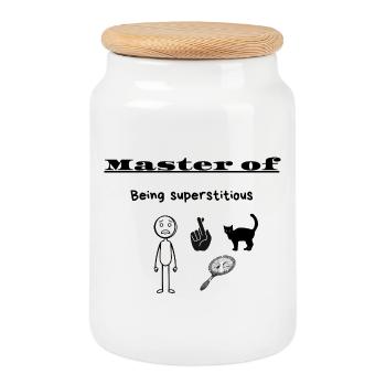 Master of Being superstitious - Cookie Jar with Wooden Lid - white - Front