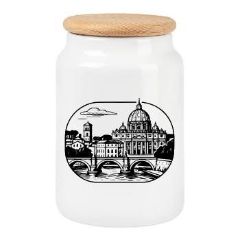 Römische Stadtsilhouette - Keksdose mit Holzdeckel - Weiß - Vorne