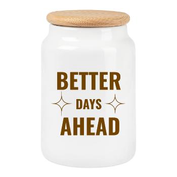 Jours meilleurs à venir Premium Minimal Motivation Quo - Boîte à biscuits avec couvercle en bois - blanc - Devant