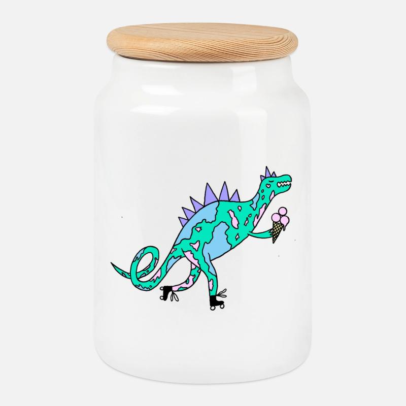 Rollerskates_Dino - Keksdose mit Holzdeckel - Weiß