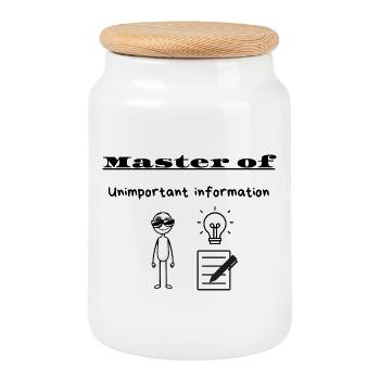 Master of Unimportant information - Cookie Jar with Wooden Lid - white - Front