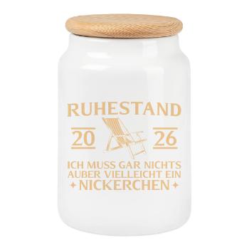 Ruhestand 2026 Muss nix außer Nickerchen - Keksdose mit Holzdeckel - Weiß - Vorne