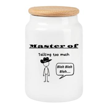 Master of Talking too much - Cookie Jar with Wooden Lid - white - Front