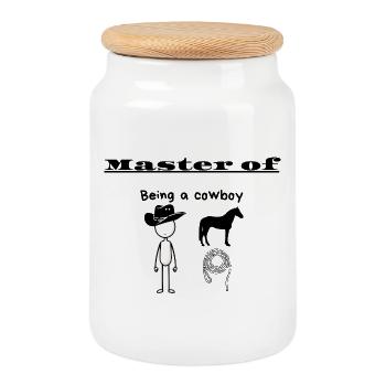 Master of Being a cowboy - Cookie Jar with Wooden Lid - white - Front
