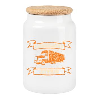 Legendärer LKW Truck Orange Athur - Keksdose mit Holzdeckel - Weiß - Vorne