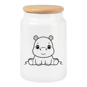 Süßes Baby Nilpferd Comic Outline - Keksdose mit Holzdeckel - Weiß - Vorne