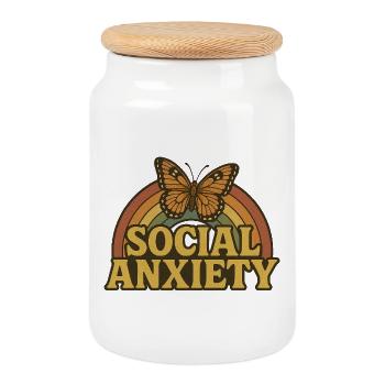 Anxiété sociale rétro papillon - Boîte à biscuits avec couvercle en bois - blanc - Devant