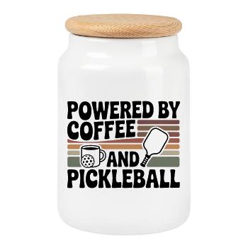 Angetrieben von Kaffee & Pickleball – Retro Sport - Keksdose mit Holzdeckel - Weiß - Vorne