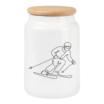 Ski Fahrer Illustration - Keksdose mit Holzdeckel - Weiß - Vorne