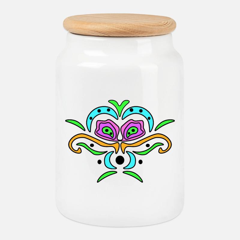 Farb-Mandala Maske - Keksdose mit Holzdeckel - Weiß