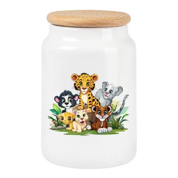 Amoureux des animaux dans la jungle - Boîte à biscuits avec couvercle en bois - blanc - Devant