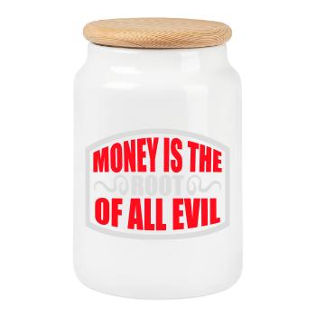 Money Root Evil Capitalism Greed Finance Rich - Cookie Jar with Wooden Lid - white - Front