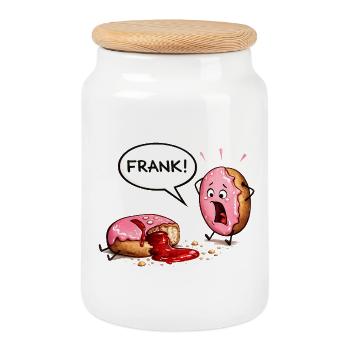 Donut-Drama – FRANK wurde angebissen! - Keksdose mit Holzdeckel - Weiß - Vorne