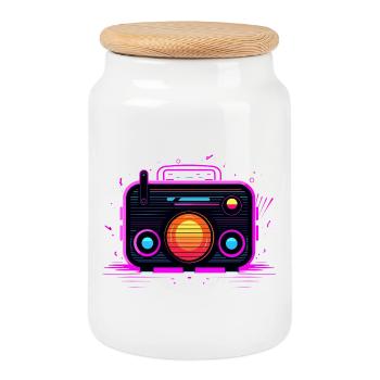 Retro Radio Retrowave - Cookie Jar with Wooden Lid - white - Front
