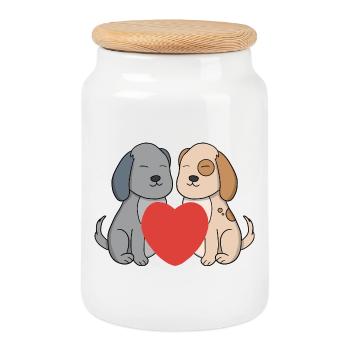 Süße Cartoon-Welpen, die in Big Red Heart verliebt sind - Keksdose mit Holzdeckel - Weiß - Vorne