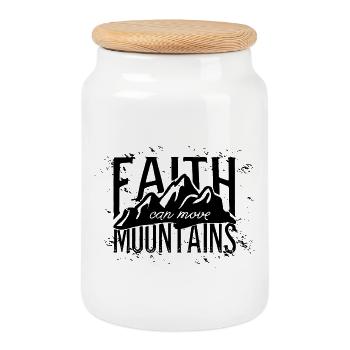 Faith Can Move Mountains - Cookie Jar with Wooden Lid - white - Front
