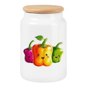 Kunterbunte Paprika Trio - Keksdose mit Holzdeckel - Weiß - Vorne