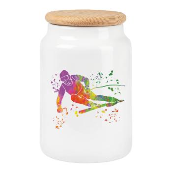 Ski alpin Sports d’hiver Ski nordique - Boîte à biscuits avec couvercle en bois - blanc - Devant