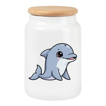 Ami cartoon dauphin câlin - Boîte à biscuits avec couvercle en bois - blanc - Devant