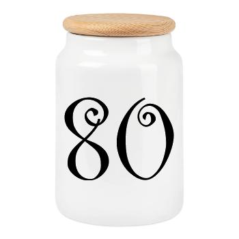 80. 80 YEARS. 80th ANNIVERSARY. 80 YEARS ANNIVERSARY. - Cookie Jar with Wooden Lid - white - Front